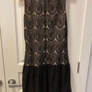 DKNY Black Pleated Cocktail Midi Dress